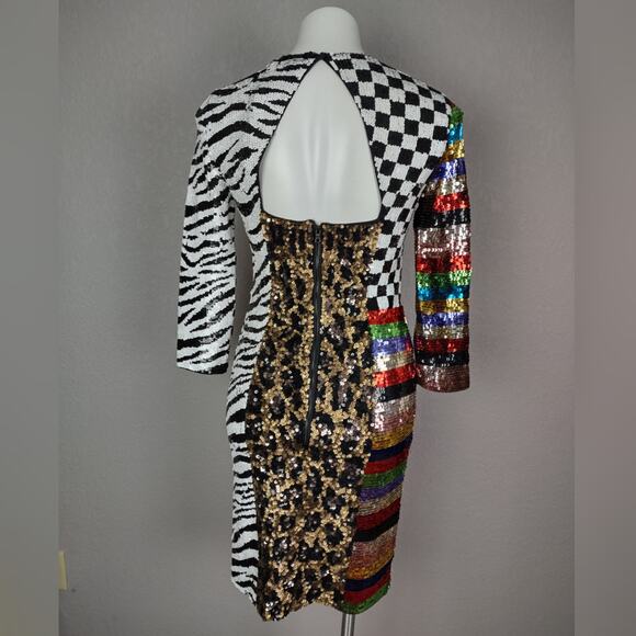 ALICE + OLIVIA Jae Multicolored Sequin Dress Size 10 FLAWED - Picture 4 of 15